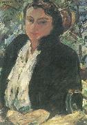 Lovis Corinth Portrat Charlotte Corinth in gruner Samtjacke oil on canvas